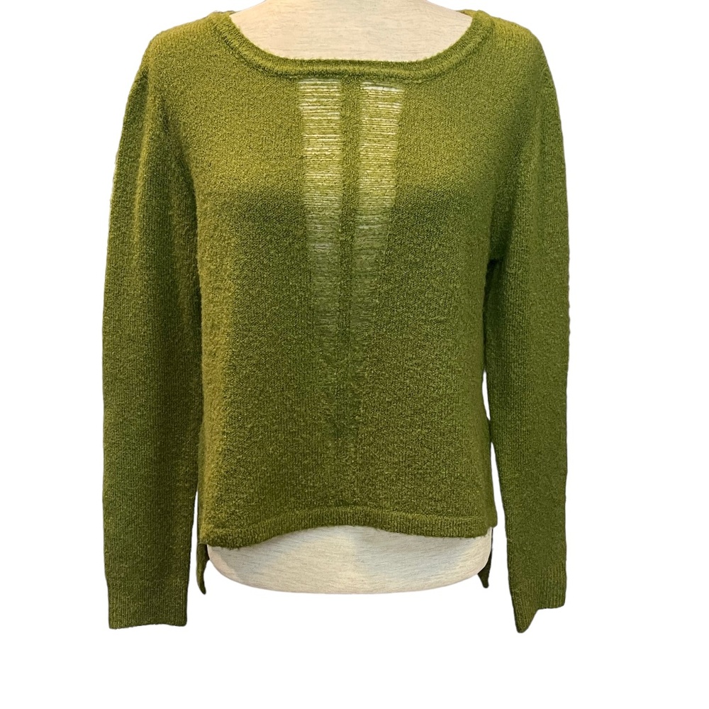 Rebecca Elliot Distressed High/Low Hem Green Sweater